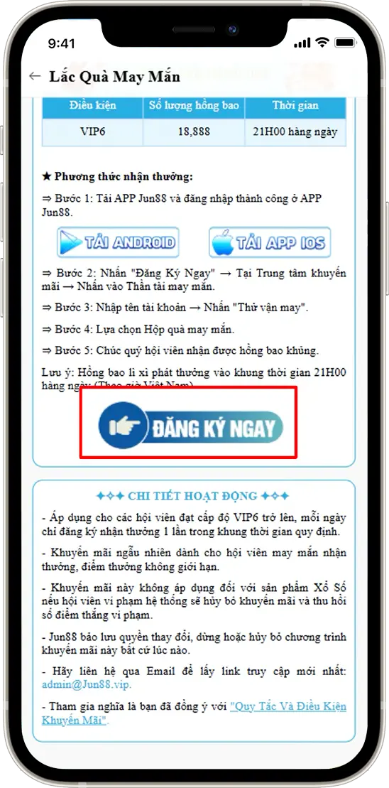 Bước 4: Chọn vào ĐĂNG KÝ NGAY